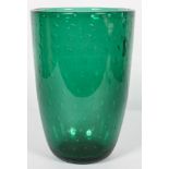 A Whitefriars 'controlled bubble' lawn green tinted large glass vase, of tapering cylindrical form,
