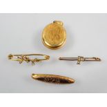 A collection of jewellery to include: Three bar brooches of variable designs and an oval picture