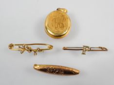 A collection of jewellery to include: Three bar brooches of variable designs and an oval picture