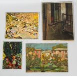 Giorgio Matteo Aicardi (1891-1984), Italian windows, oil on canvas laid on to panel,
