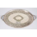 A Victorian silver plated oval two handled tray,