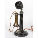 An Edwardian candlestick telephone, early 20th century, the bakelite receiver stamped TE-234, No 22,