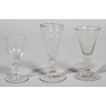 Three 19th century drinking glasses, comprising: a Wrythen moulded small ale glass,