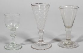 Three 19th century drinking glasses, comprising: a Wrythen moulded small ale glass,