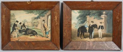 A pair of mid 19th century coloured lithographic sentimental prints of children,