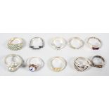 A collection of ten rings of variable designs. Most are marked or hallmarked for Silver 925.