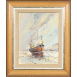 Wyren Appleford, 20th century, Grounded Boat, oil on panel, signed lower left, framed,