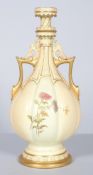 A Royal Worcester blush ivory ground lobed two handled vase, circa 1900, printed purple marks,