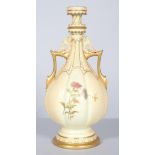 A Royal Worcester blush ivory ground lobed two handled vase, circa 1900, printed purple marks,