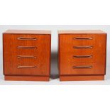 TA pair of G-Plan fresco teak chests of drawers, fitted four drawers on plinth bases,.