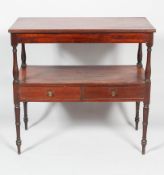 An early 19th century mahogany buffet, the rectangular top on a turned column,