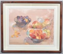 20th century school, Still Life of bowls of fruit, watercolour, indistinctly signed lower right,