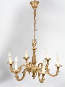 An early 20th century six branch ceiling light, with scrolled supports,