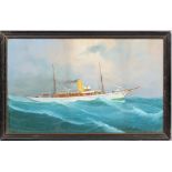 School of de Simone, gouache, 20th century, painted with a steam yacht named 'St Serf' riding waves,