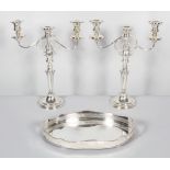 A pair of large silver plated 3 light candelabra,