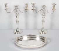 A pair of large silver plated 3 light candelabra,