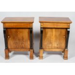 A pair of early C20th continental mahogany empire style bedside tables,