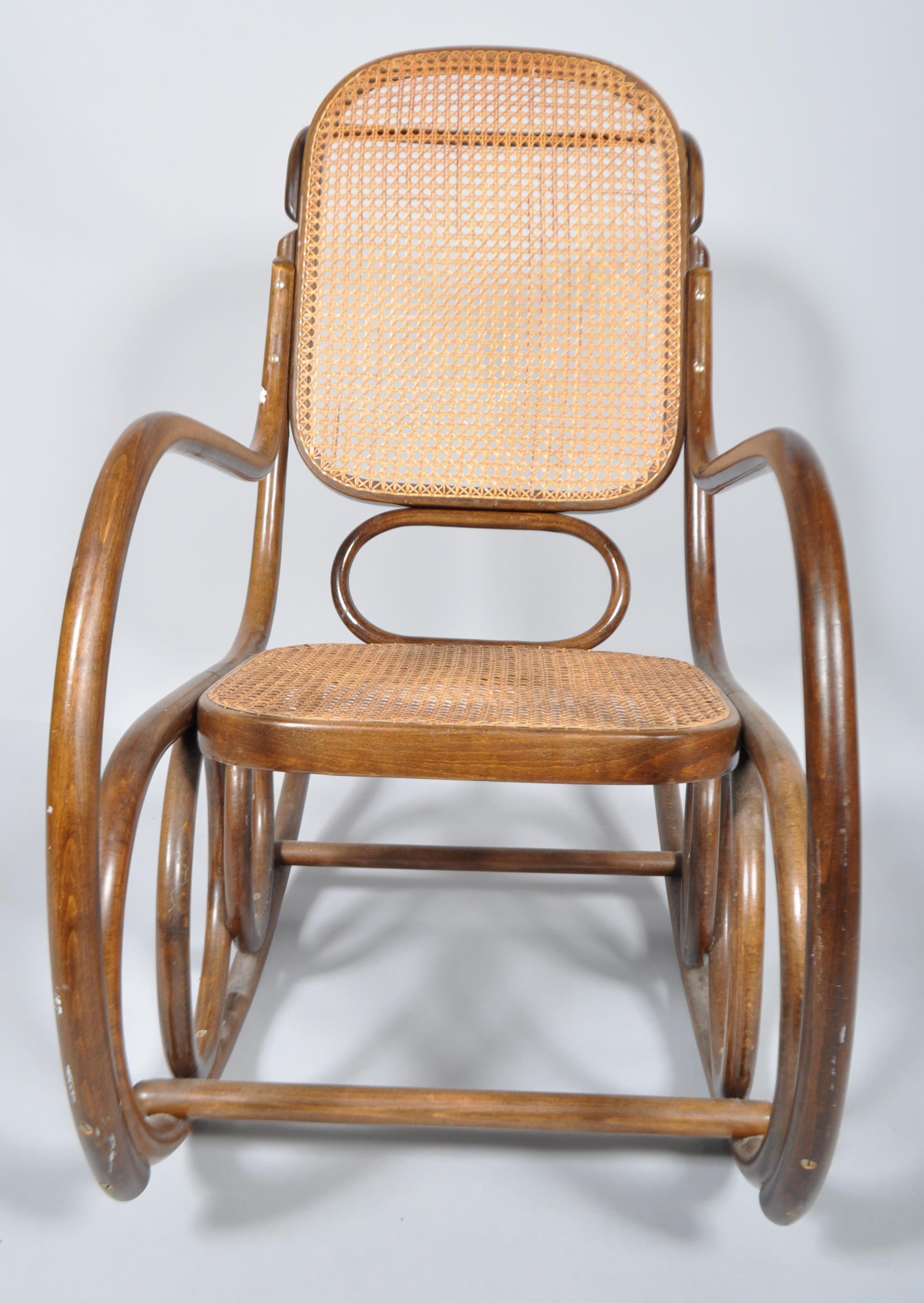 An early 20th Century Thonet style Czech bentwood rocker armchair having canework backrest and seat - Image 2 of 3