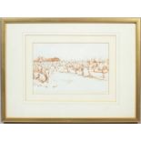 19th century Continental school, a pen and ink study of a Vineyard,