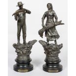 A pair of bronzed Spelter figures, titled 'L'Agriculture',