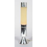 A vintage 20th century lava lamp, of cylindrical form on 'chromed', conical base,