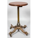 A mahogany brass and metal mounted occasional tripod table,