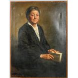 Giorgio Matteo Aicardi (1891-1984), Portrait of a Lady wearing black, holding a book, oil on canvas,