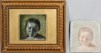 Giorgio Matteo Aicardi (1891-1984), Portrait of a lady with eyes closed, fresco panel, 26.5cm x 26.