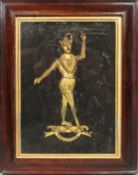 A gilt bronze model of a man labelled 'Tonkinson' on a banner, on scroll plinth base,