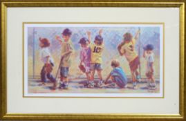 A limited edition print of children playing Baseball, signed RAHD (?), No 530/950,