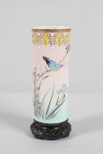 A Japanese sharks skin vase with kingfisher, by Takeuchi Chubei, on wooden stand, Meiji period,