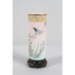 A Japanese sharks skin vase with kingfisher, by Takeuchi Chubei, on wooden stand, Meiji period,