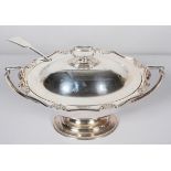 A silver plated (Hardy Bros, Sydney & Brisbane) oval two handled tureen, cover and ladle,