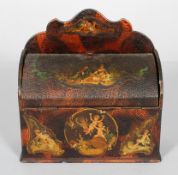 An Edwardian papier mache stationery box, of chest form,