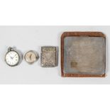 Silver vesta, wristwatch and fob watch,