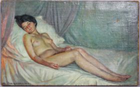 Giorgio Matteo Aicardi (1891-1984), Life study of a nude lady sleeping, oil on canvas,