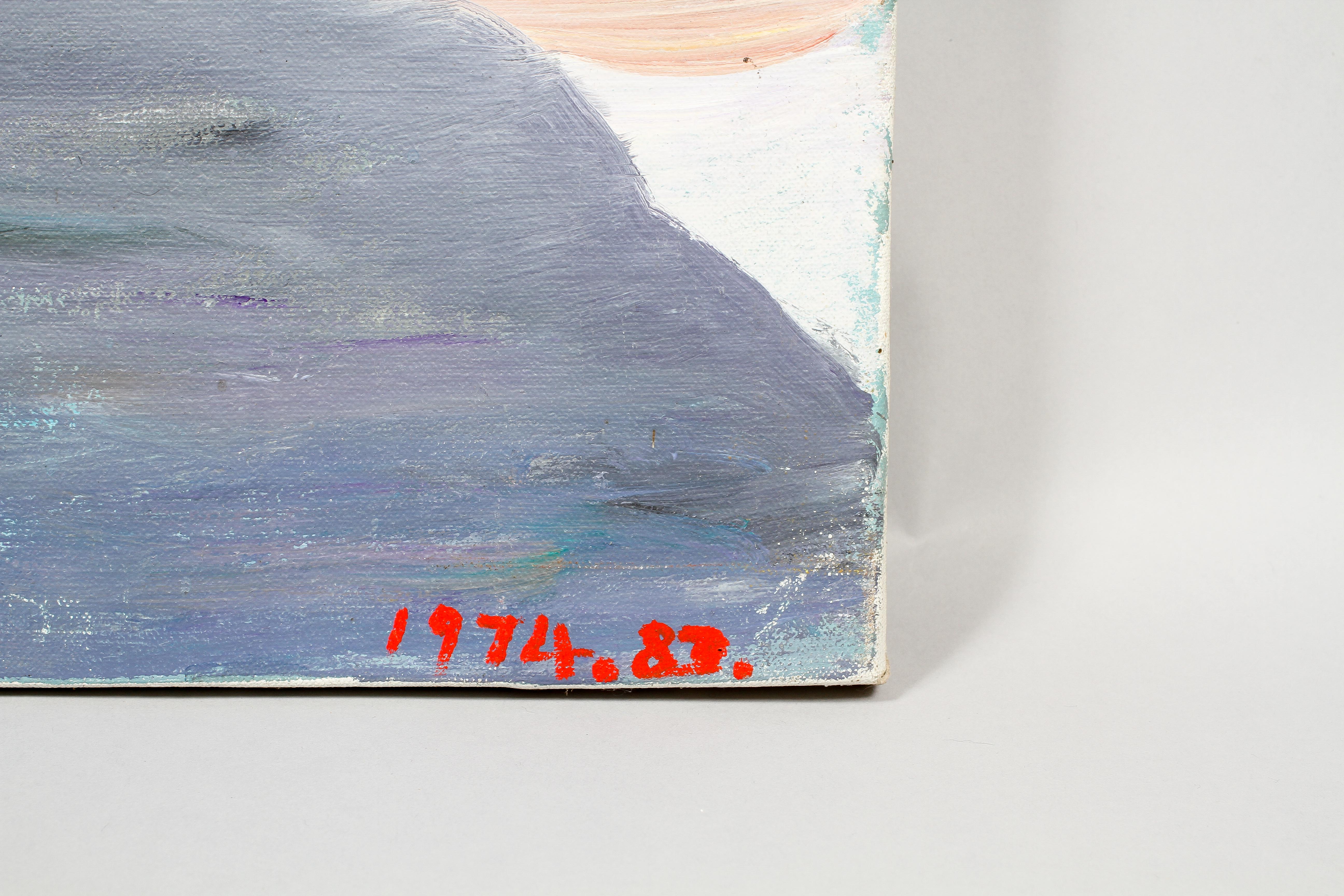 A large oil on canvas of nudes on the sea shore, signed '1974, 83' in red, lower right, un-framed, - Image 2 of 3