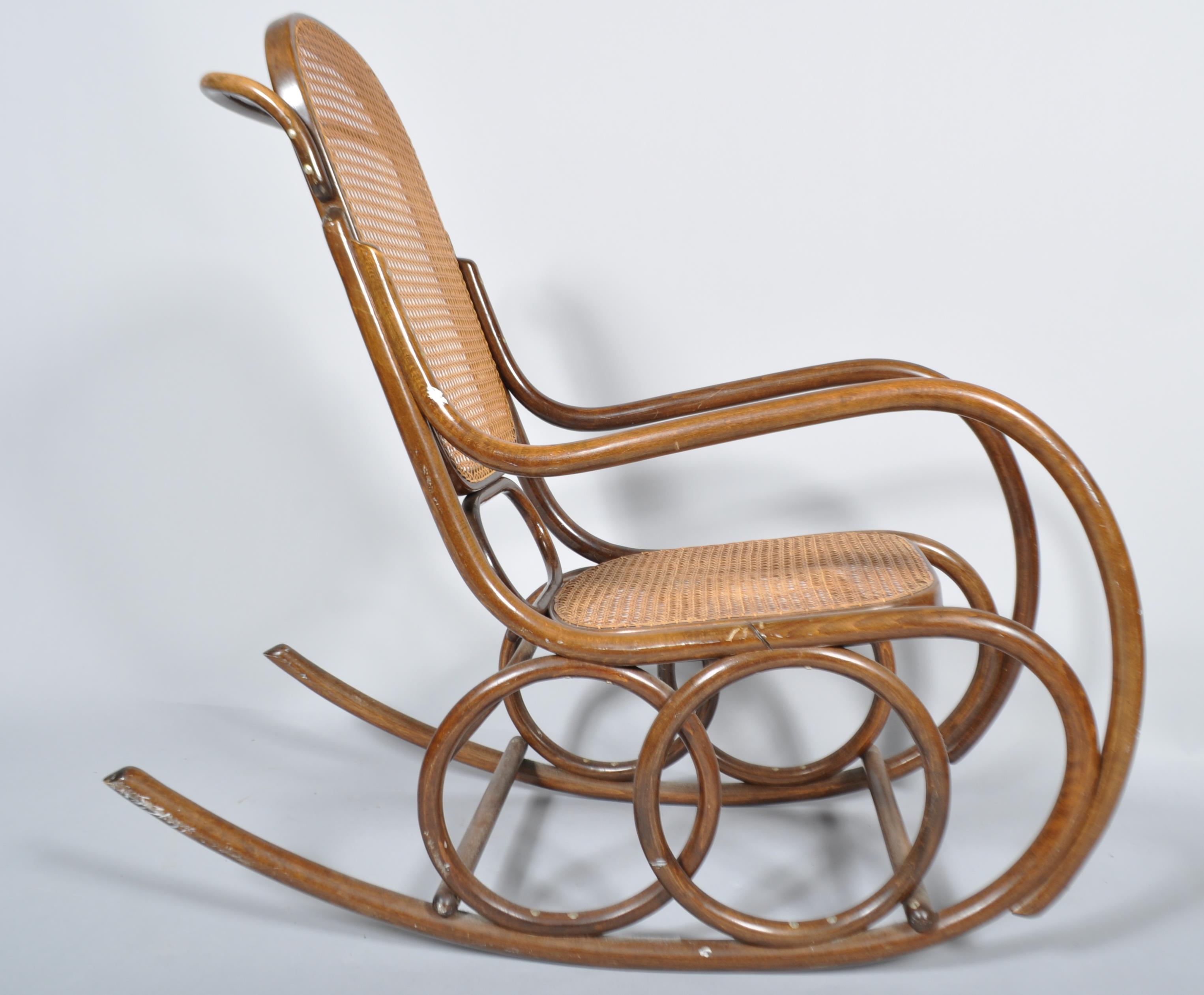An early 20th Century Thonet style Czech bentwood rocker armchair having canework backrest and seat - Image 3 of 3
