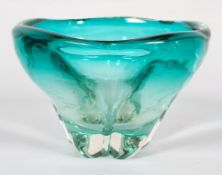 A 1960's Whitefriars 'Molar' Art glass two tone green tinted vase, of flared lobed form,