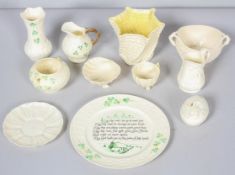A group of Belleek parian, comprising : shell moulded Wrythen vase,