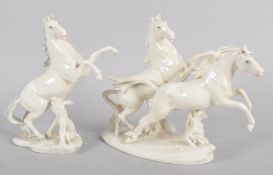 Two Karl Ens porcelain models of horses, circa 1900, printed blue ENS mark,