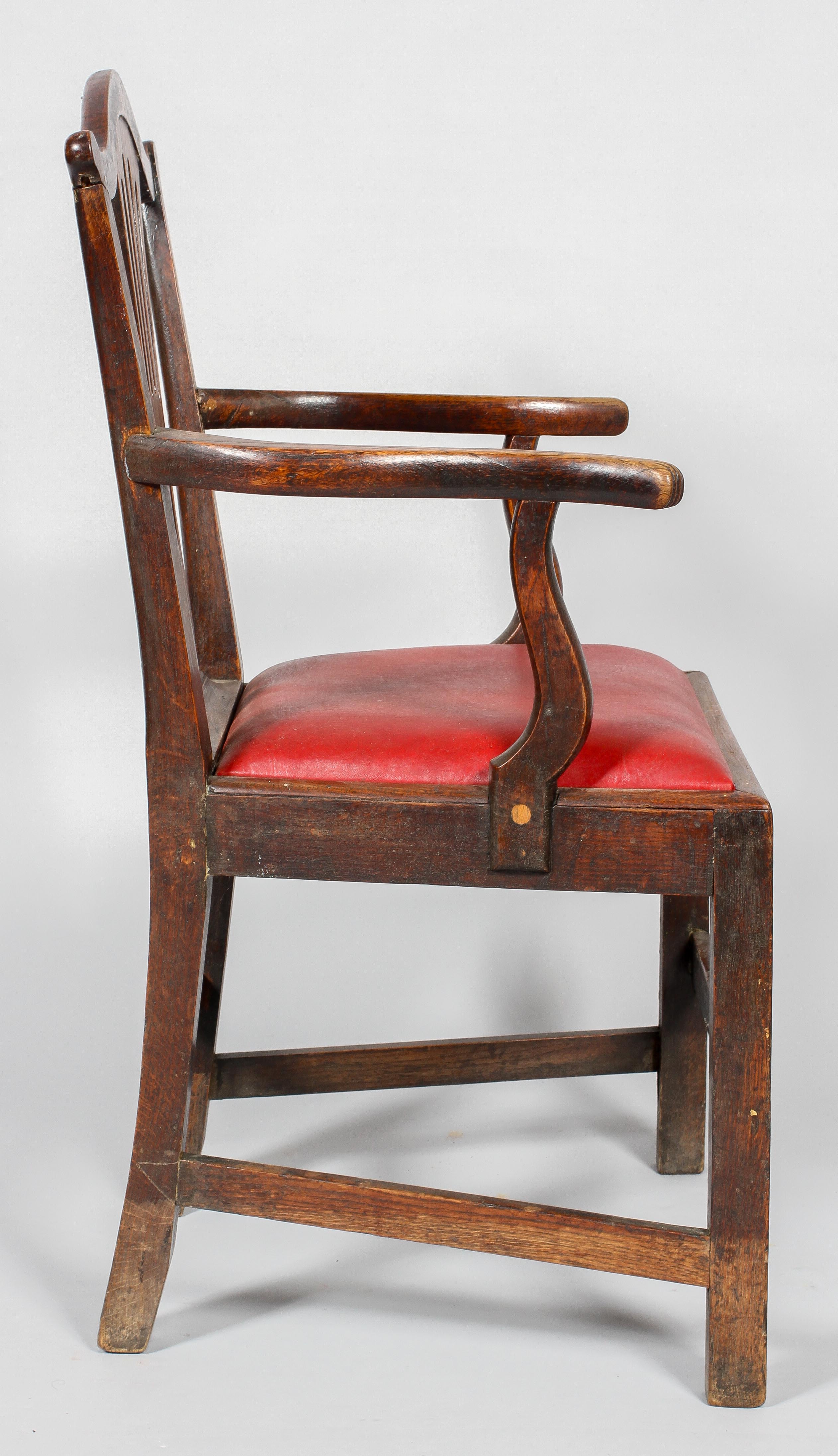A George III oak carved dining chair, with scroll top rail and pierced vase shaped splat, - Image 2 of 2