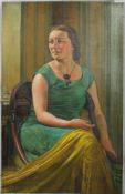 Giorgio Matteo Aicardi (1891-1984), Portrait of Carmela Aicardi wearing a green dress, oil on panel,