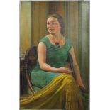 Giorgio Matteo Aicardi (1891-1984), Portrait of Carmela Aicardi wearing a green dress, oil on panel,