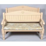 A pair of William Kent style painted wooden hall benches,
