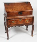 A provincial oak mid 18th century bible box on stand,