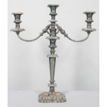 A silver plated Victorian three light candelabra,