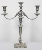 A silver plated Victorian three light candelabra,