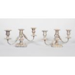 A pair of Victorian Sheffield plated three light candelabra, late 19th century,