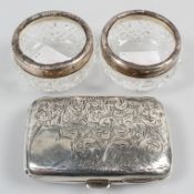 A silver cigarette case, Birmingham 1903, 8cm x 5cm, 43 grams,
